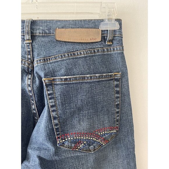 Y2K Christopher Blue Cowgirl Glam‎ Rhinestone Denim Jeans Mid-Rise Straight Leg - Picture 11 of 13